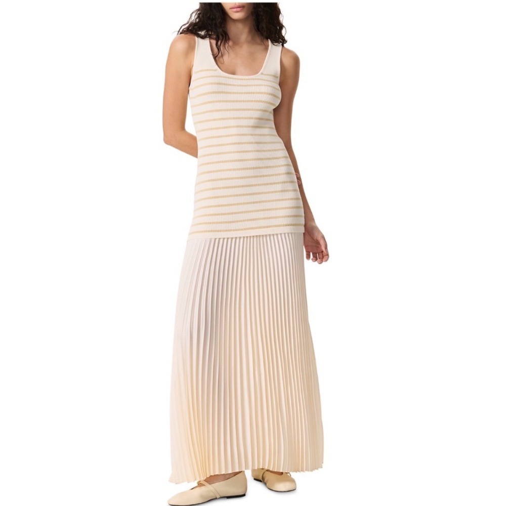 Rag & Bone Millie Stripe Tank‎ Dress Ivory Multi Pleated Maxi Medium